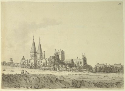 Southwell Minster south-east view by Samuel Hieronymus Grimm 1791