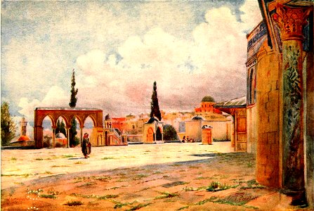 South Porch of Mosque and Summer Pulpit, Jerusalem. Cairo, Jerusalem, and Damascus (1912). Free illustration for personal and commercial use.