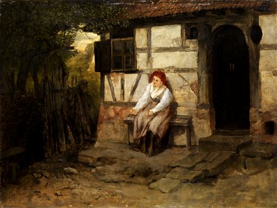 Johann Sperl - Bäuerin vor dem Haus sitzend