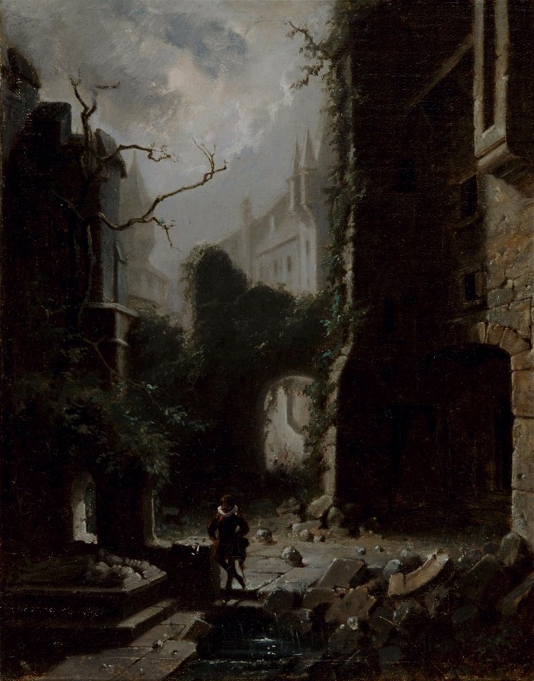 Carl Spitzweg - Mondlichtszene mit Burgruine