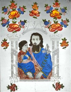 Spiegelhinterglasbild Joseph mit dem Jesusknaben Südböhmen 19Jh