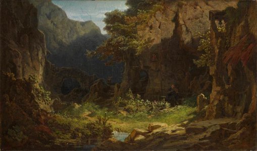 Carl Spitzweg - Einsiedler, Violine spielend (ca.1862)