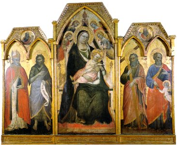 Spinello aretino, trittico della madonna in trono e santi