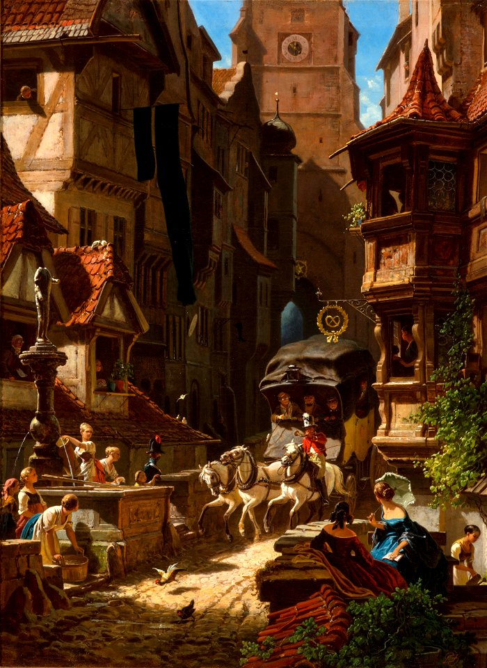 Carl Spitzweg - Ankunft der Postkutsche (ca. 1859)