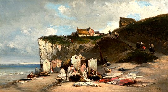 Carl Spitzweg - Frauenbad in Dieppe II. Free illustration for personal and commercial use.