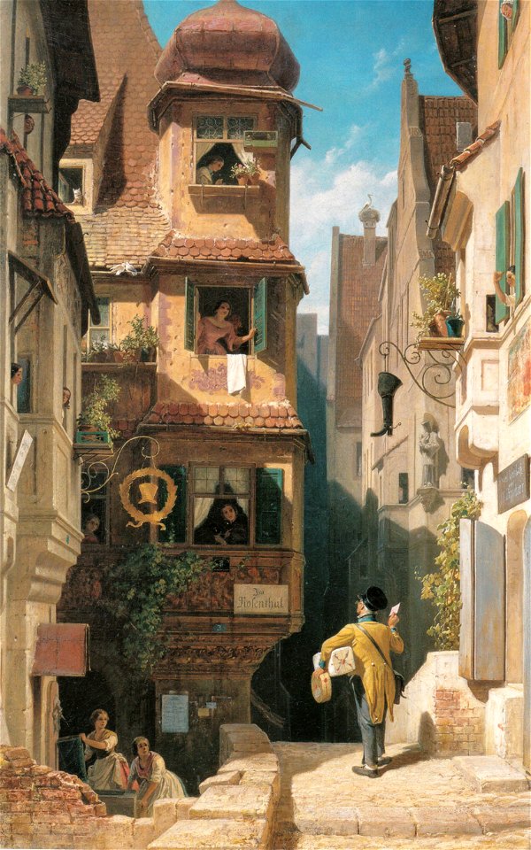 Carl Spitzweg - Der Briefbote im Rosenthal