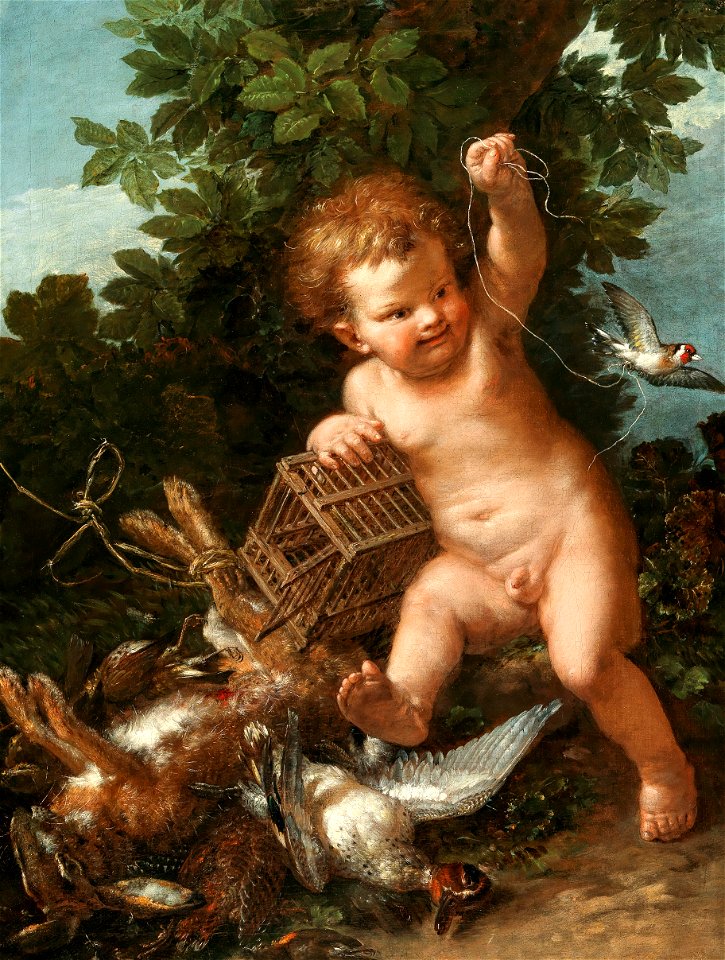 Spielender Putto mit Vogel