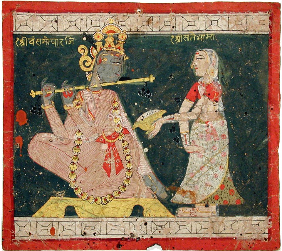 Sri Bansgopalji fluting for Sri Satebhama, who offers him a conch (6125053986)