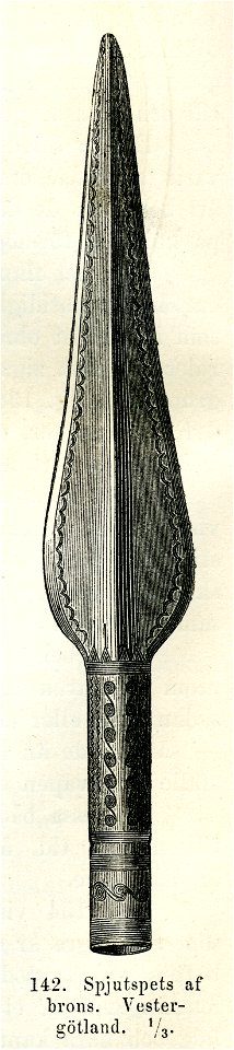 Spjutspets av brons fr Falköping, Västergötland (Montelius 1877 s110 fig142)