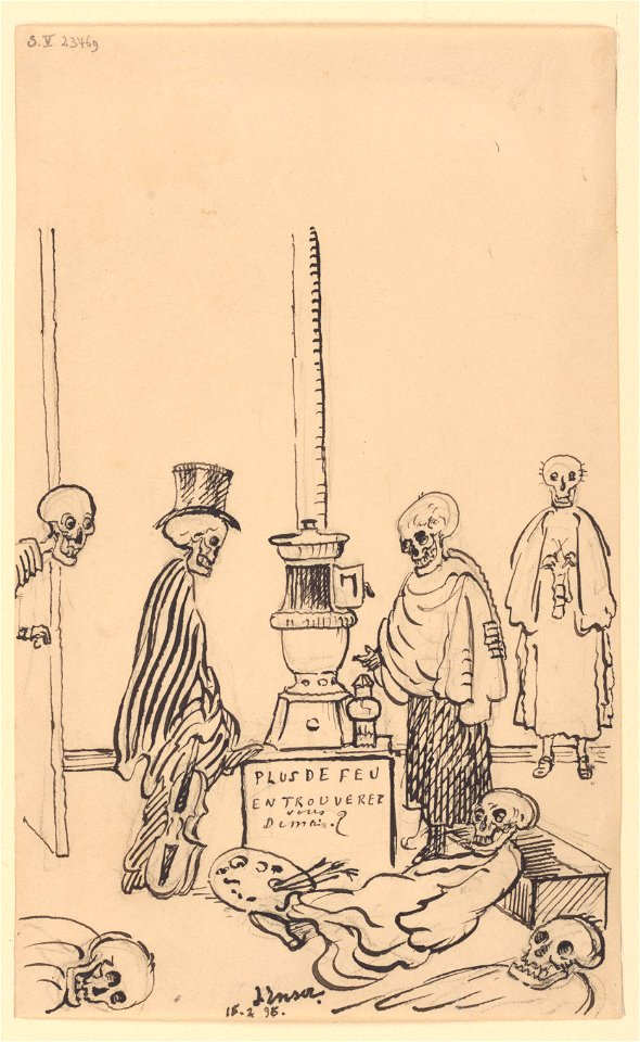 Squelettes voulant se chauffer, drawing by James Ensor, Prints Department, Royal Library of Belgium, S. V 23469