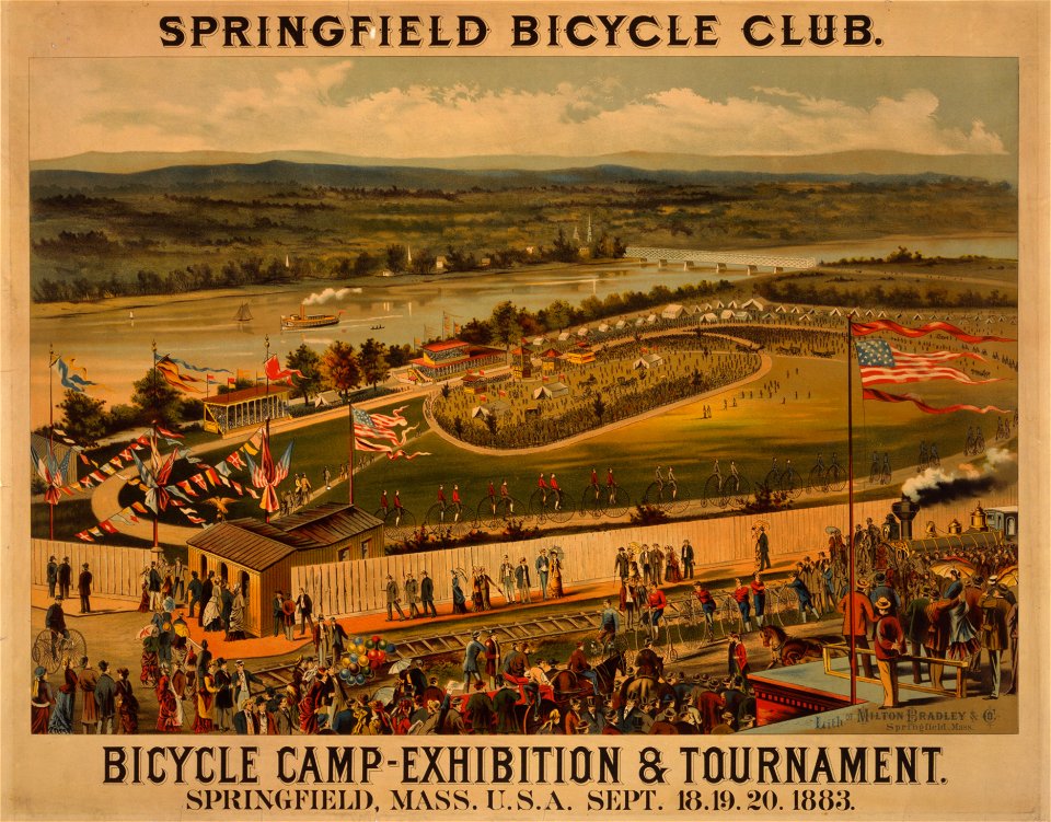 Springfield Bicycle Club-Bicycle Camp-Exhibition & Tournament, Springfield, Mass, U.S.A., Sept. 18, 19, 20, 1883 - lith. of Milton Bradley, & Co., Springfield, Mass. LCCN99400146