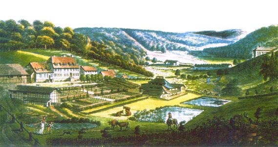 Spiegelglashütte Amelith mit Herrenhaus um 1800