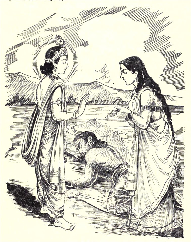 Srikishna taking with Bhumi after the death of her son Narakasura