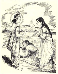 Srikishna taking with Bhumi after the death of her son Narakasura