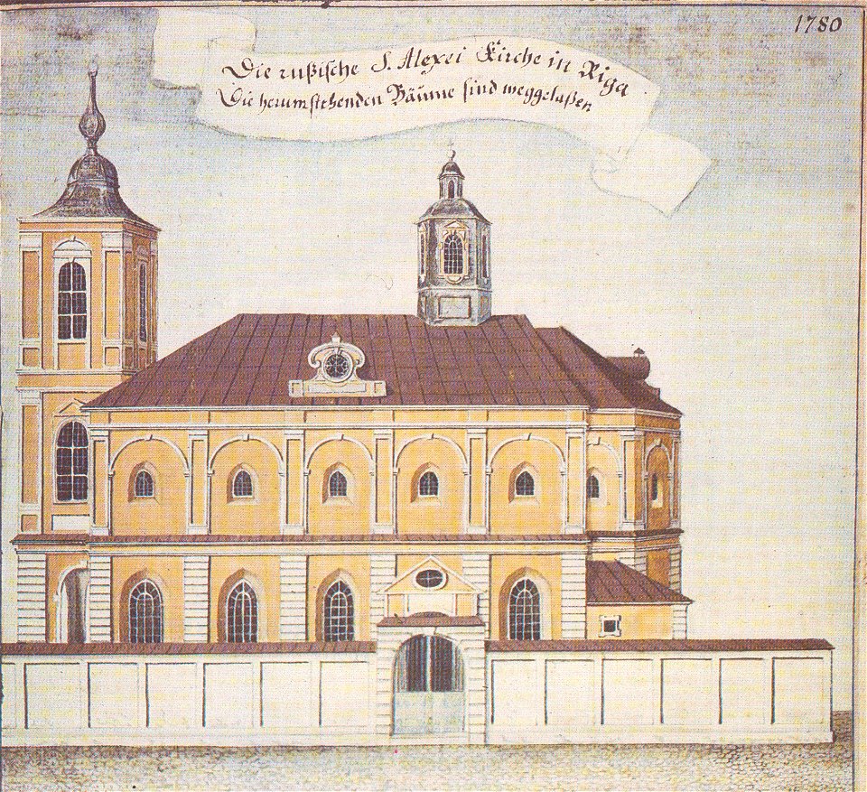 St Alexei church in Riga 1780 (withut trees)by Brotze