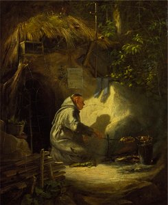 Carl Spitzweg - Eremit Hühnchen bratend (1841)