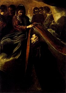 St Ildefonso Receiving the Chasuble from the Virgin by Diego Velázquez. Free illustration for personal and commercial use.