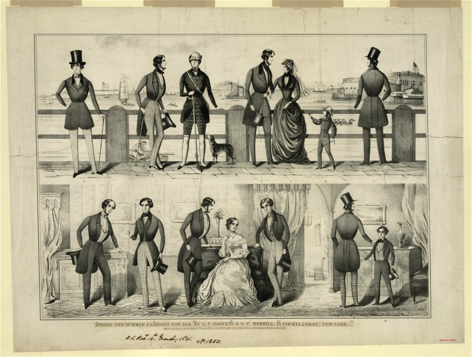 Spring and summer fashions for 1841, by A.F. Saguezs & G.C. Merrill, 25 Courtland-St., New-York, agents - H.D. LCCN2006677664. Free illustration for personal and commercial use.