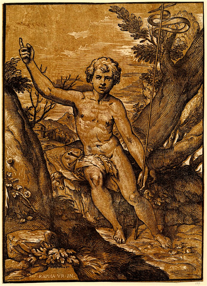 St John the Baptist Preaching in the Desert - chiaroscuro woodcut by Ugo da Carpi after Raphael c.1517 - Museum of Fine Arts Budapest Hungary
