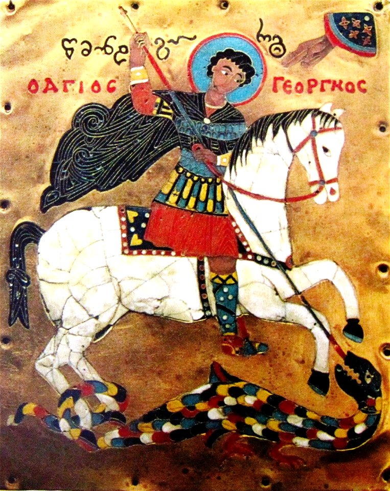 St George Slaying the Dragon. 15th Century Georgian Cloisonné Enamel on Gold (22957811160)