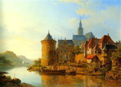 Springer Cornelis A View of a Town Along the Rhine 1841 Oil On Panel