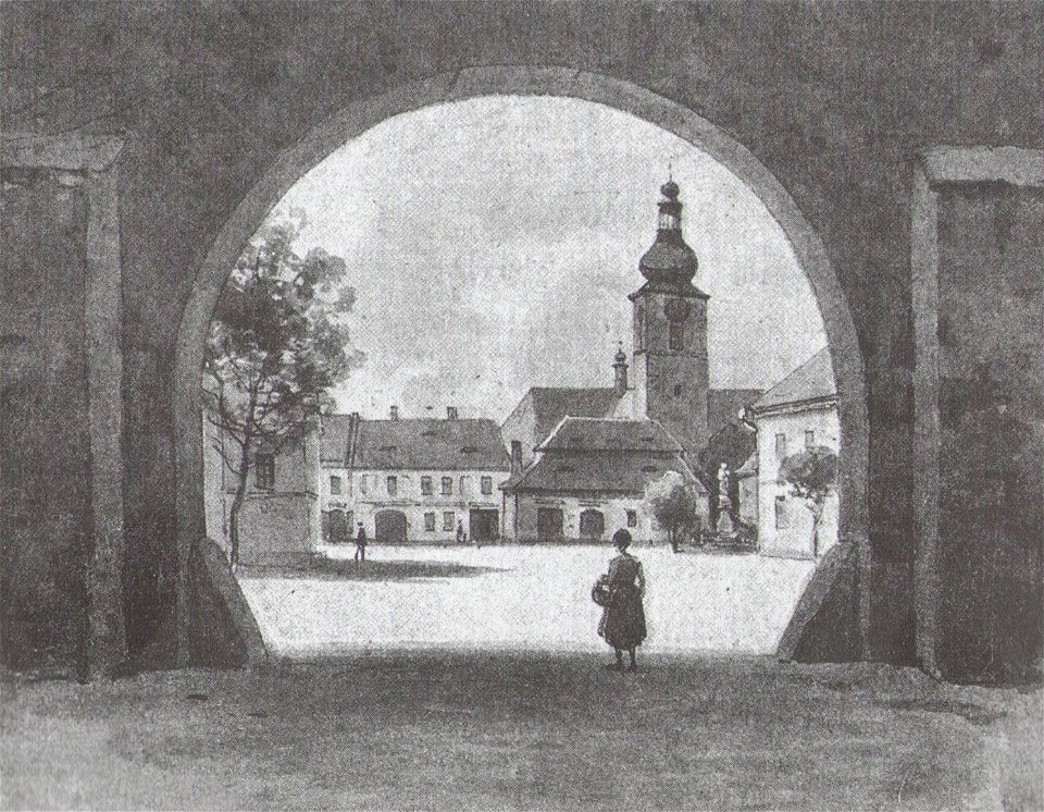 Square and Church of the Nativity of Saint John the Baptist Pribyslav by Karel Liebscher