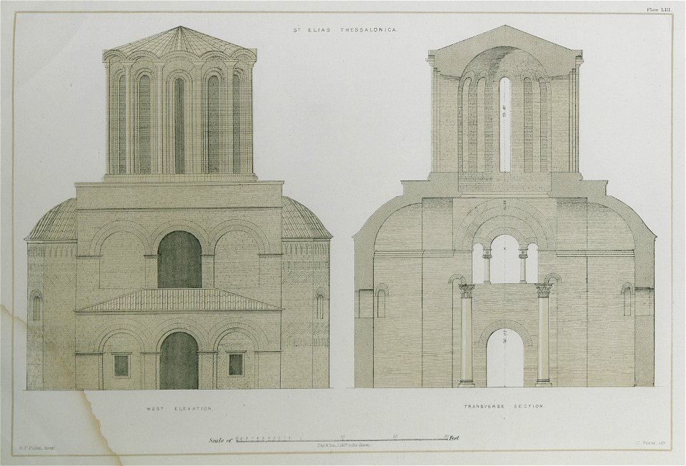 St Elias Thessalonica West elevation Transverse section - Texier Charles - 1864
