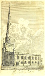 St Martin in the Bull Ring circa 1809. Free illustration for personal and commercial use.