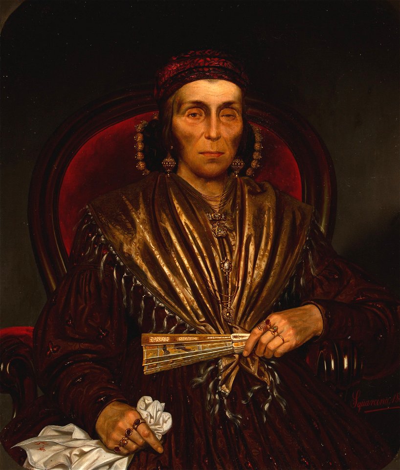 Portrait of an Elderly Woman, Seated, Holding a Fan by Giovanni Squarcina