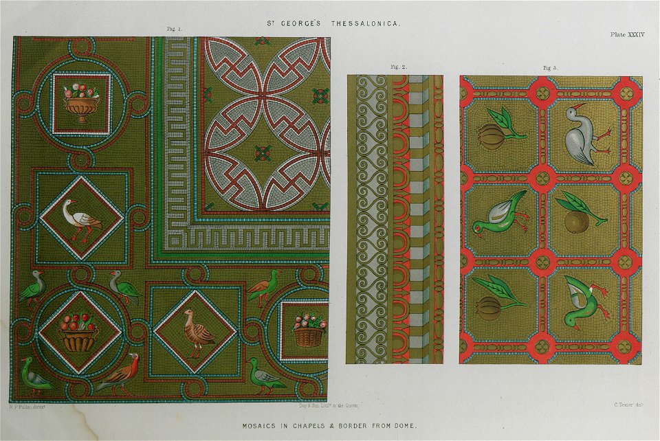 St George's Thessalonica Mosaics and border from Dome - Texier Charles - 1864