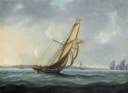 Attributed to Thomas Buttersworth - A Squadron of the fleet bearing down the Channel off the south coast of England towards an on-coming despatch cutter. Free illustration for personal and commercial use.