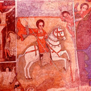 St George Slaying the Dragon, 18th Century Coptic Mural (22957730840)