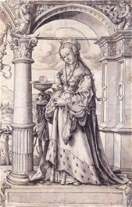 St Barbara, Design for a Stained Glass Window, by Hans Holbein the Younger. Free illustration for personal and commercial use.