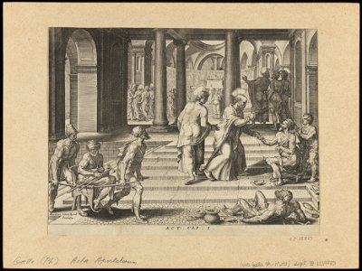 St Peter Healing The Lame at The Beautiful Gate 1575 print by Maarten van Heemskerck, S.I 55825, Prints Department, Royal Library of Belgium