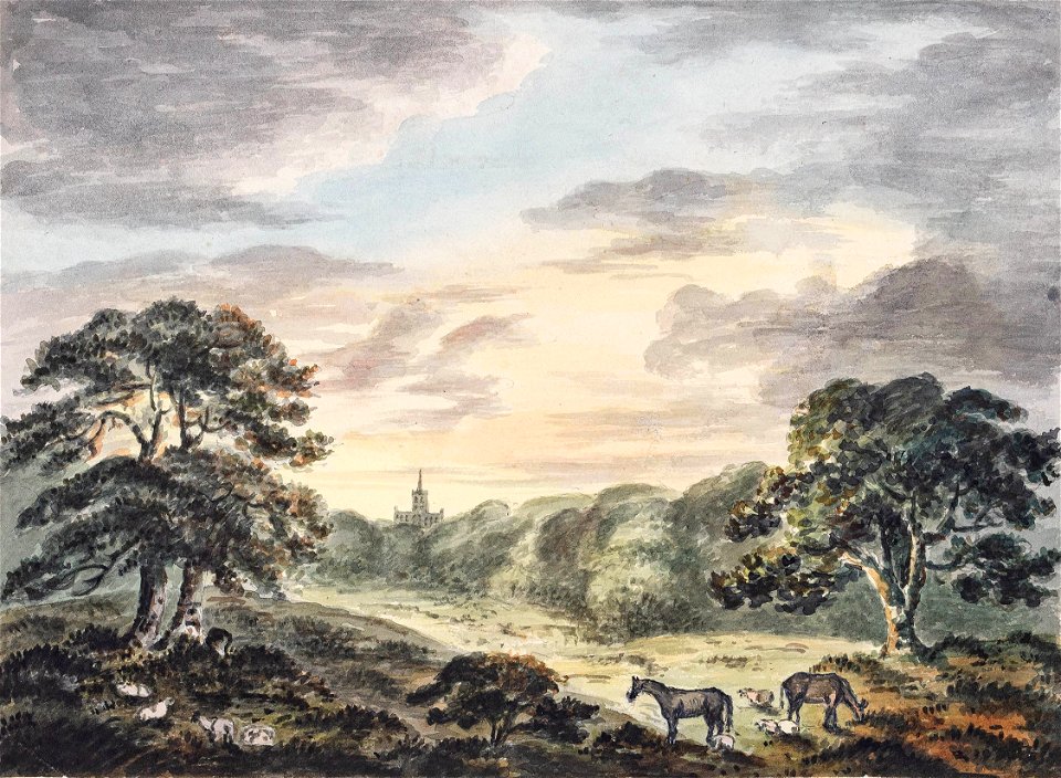 St Alban’s Abbey from the Park at Gorhambury - anon - 1801 - ref Anon-St-Albans-abbey-B97178
