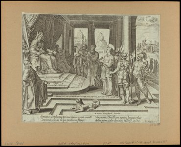 St Stephen Before The High Priest and The Council 1575 print by Maarten van Heemskerck, S.I 55797, Prints Department, Royal Library of Belgium