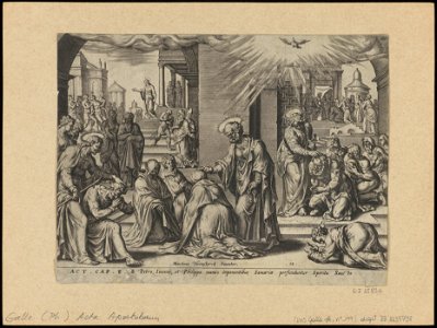 St Peter, St John and St Philip Laying Their Hands on The Baptized at Samaria 1575 print by Maarten van Heemskerck, S.I 55830, Prints Department, Royal Library of Belgium