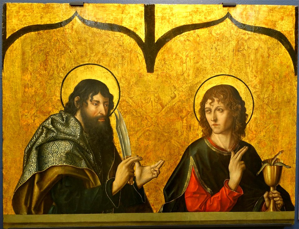 St. Bartholomew and St. John the Evangelist, by Fernando Gallego, 1480-1488, predella, oil on panel - University of Arizona Museum of Art - University of Arizona - Tucson, AZ - DSC08290