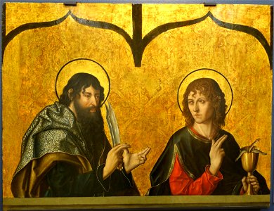 St. Bartholomew and St. John the Evangelist, by Fernando Gallego, 1480-1488, predella, oil on panel - University of Arizona Museum of Art - University of Arizona - Tucson, AZ - DSC08290