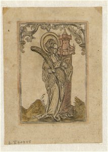 St. Barbara with a Palm and a Tower ca.1519 print by Master S., S.V 70748, Prints Department, Royal Library of Belgium