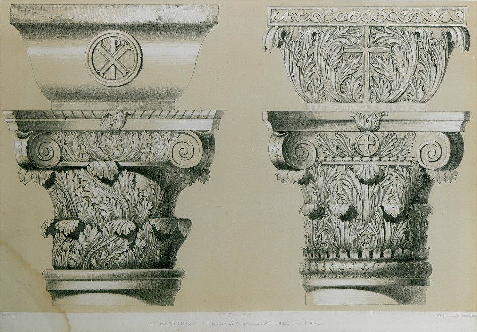 St Demetrius, Thessalonica Capitals in nave - Texier Charles - 1864