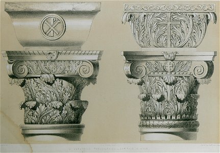 St Demetrius, Thessalonica Capitals in nave - Texier Charles - 1864