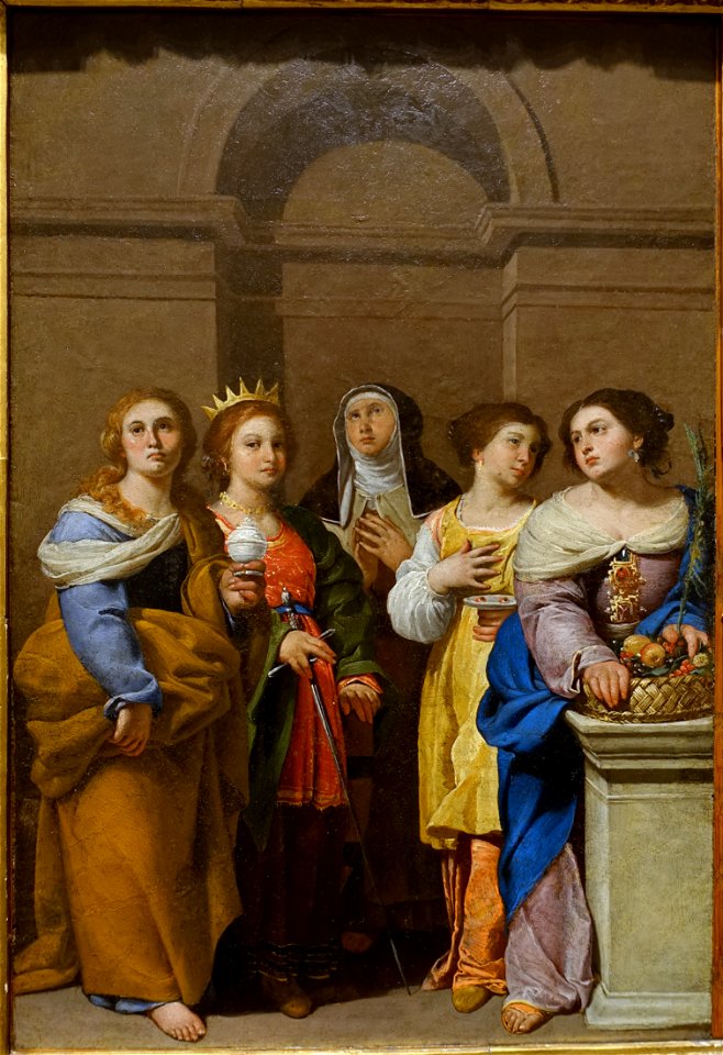 St Mary Magdalene, St Catherine of Alexandria, St Catherine of Siena, St Lucy, and St Dorothy, by Francesco Guarino, c. 1640-1645, oil on copper - Blanton Museum of Art - Austin, Texas - DSC07947
