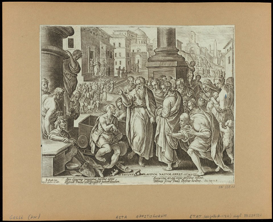 St Paul Heals a Cripple in Lystra 1582 print by Stradanus, S.I 55811, Prints Department, Royal Library of Belgium