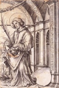 St Stephen, Design for a Stained Glass Window, by Hans Holbein the Younger. Free illustration for personal and commercial use.