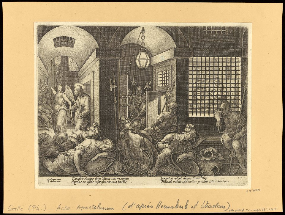 St Peter Freed from Prison by The Angel 1582 print by Stradanus, S.I 55775, Prints Department, Royal Library of Belgium