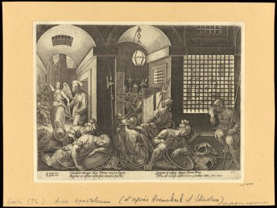 St Peter Freed from Prison by The Angel 1582 print by Stradanus, S.I 55775, Prints Department, Royal Library of Belgium
