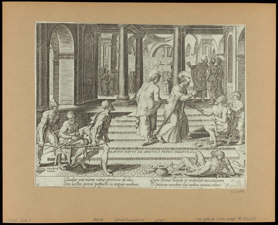 St Peter Healing The Lame at The Beautiful Gate 1575 print by Maarten ...