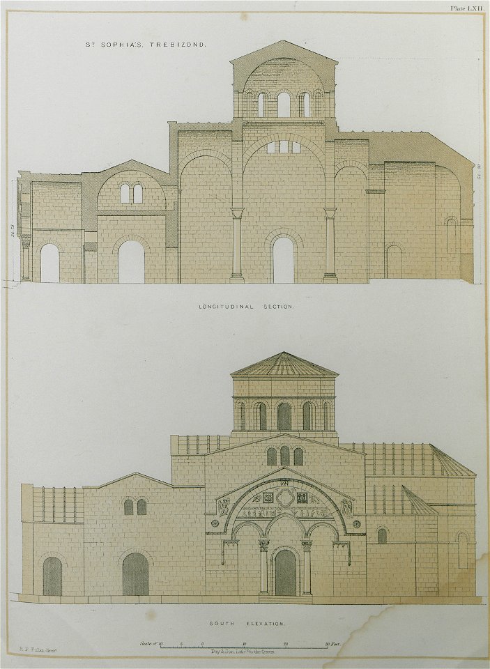 St Sophia's, Trebizond Longitudinal section South elevation - Texier Charles - 1864