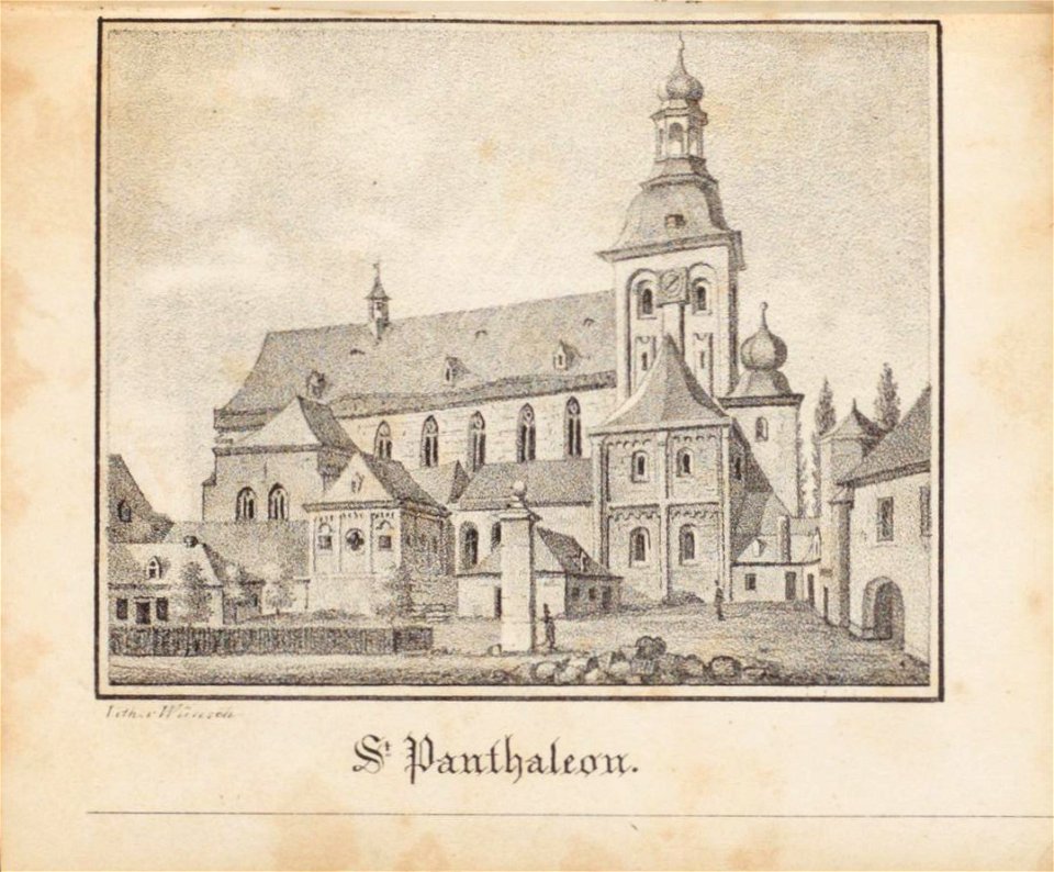 St. Panthaleon, Johann Peter Weyer (Zeichnung) und Anton Wünsch (Lithografie), 1827 (book page, uncropped)